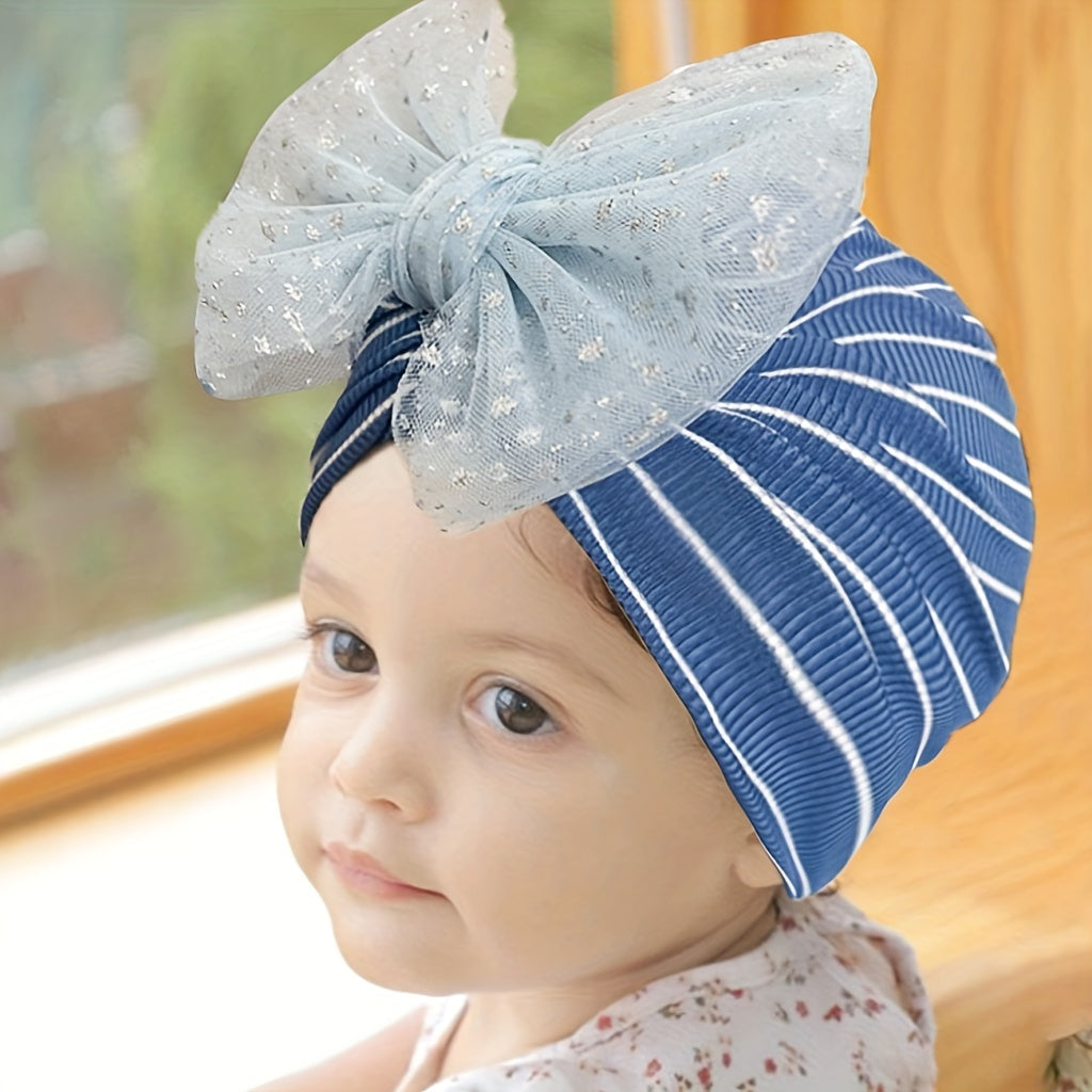 European American Soft Elastic Hat Baby Stripe Mesh Bow Girl Hat