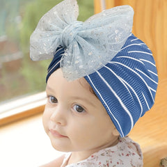 European American Soft Elastic Hat Baby Stripe Mesh Bow Girl Hat