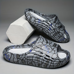 Men's Letter Print Platform Slides, Non Slip Comfort