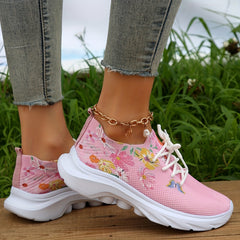 Women's Knitted Sneakers Floral & Butterfly Print Sports Shoes