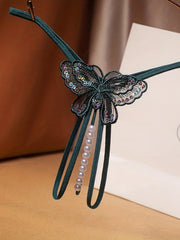 Butterfly Embroidery Thongs with Faux Pearl Panties