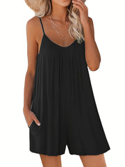 Solid Loose Cami Romper Jumpsuit Casual Sleeveless Romper Jumpsuit
