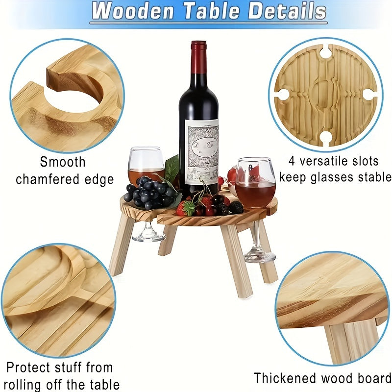 Foldable Wine Table Wooden Picnic Table With Wine Glass Holder