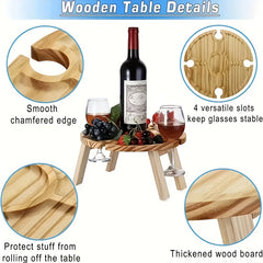 Foldable Wine Table Wooden Picnic Table With Wine Glass Holder