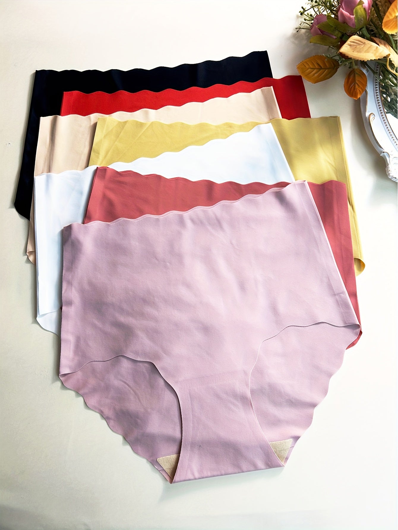 7pcs Scallop Trim Briefs Stretchy Intimates Panties