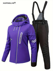 Windproof Checkerboard Ski Set Long Sleeves Jacket & Trouser Suit