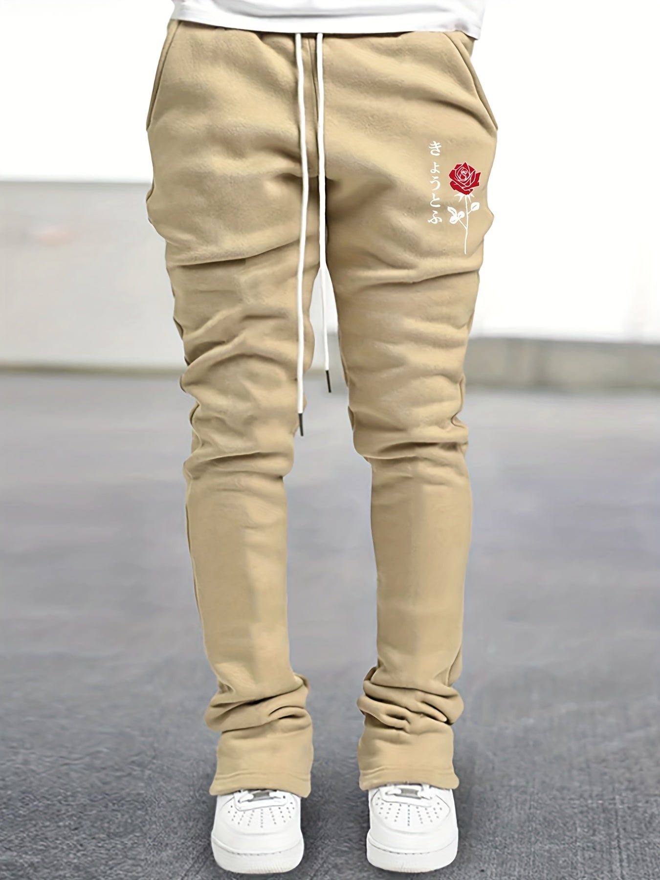 Flower & Japanese Letter Print Men's Drawstring Jogger Pants