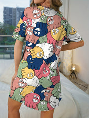 Octopus Print NightDress Short Sleeve Pajama Dress Women's Sleepwear