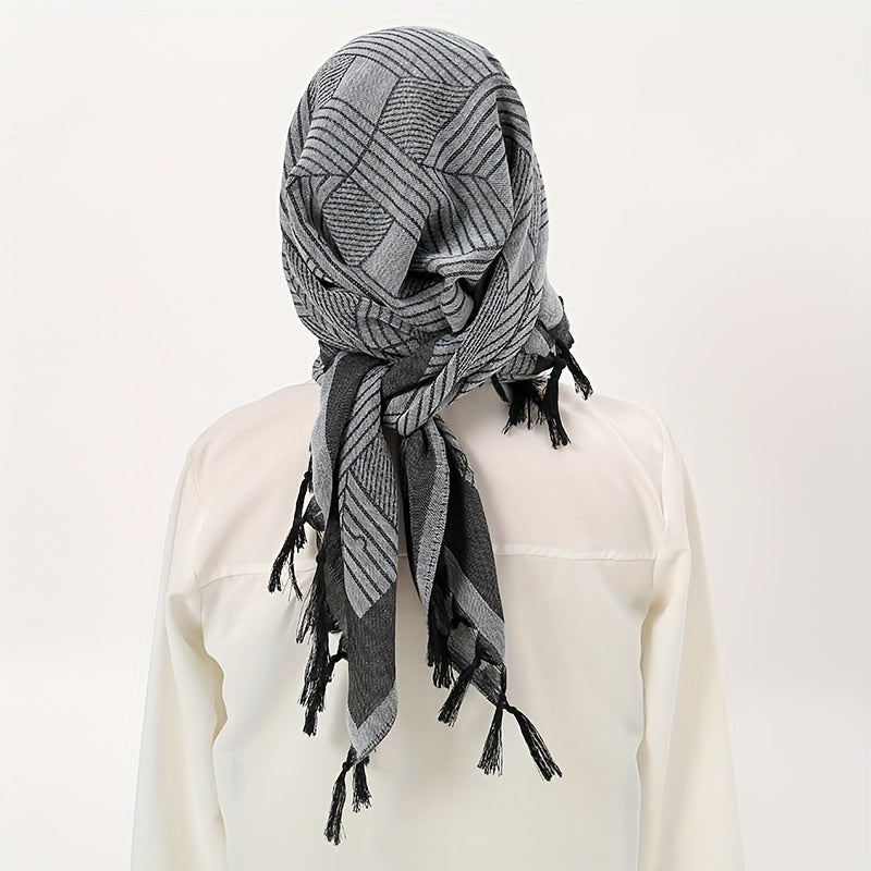 Grey Tactical Scarf Desert Keffiyeh Head Neck Scarf Arab Tassel Wrap