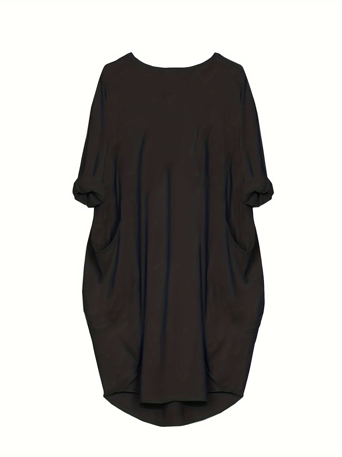 Solid Long Sleeve Round Neck Dress With Pockets