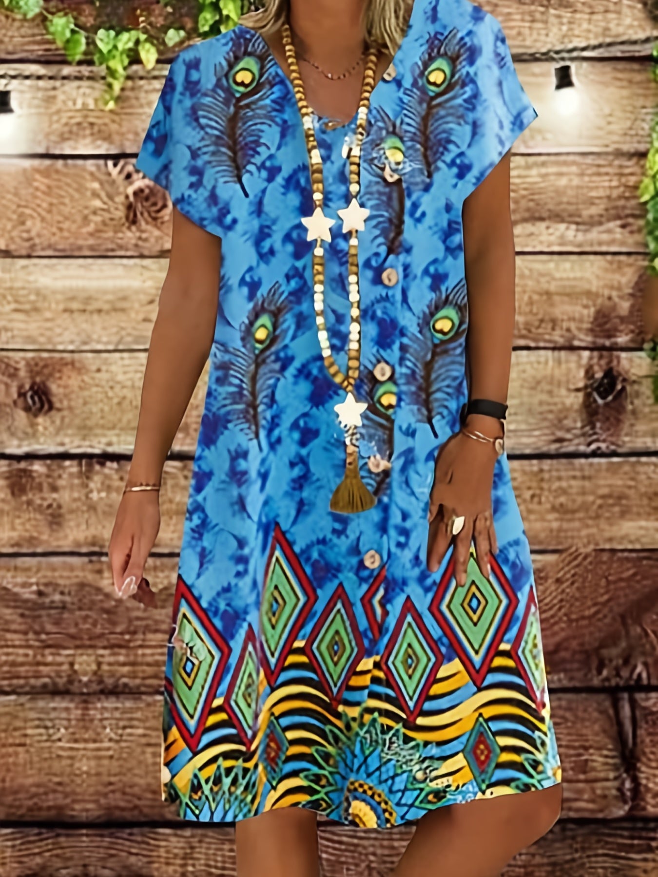 Graphic Print Dress V neck Short Sleeve Dress Casual Every Dress