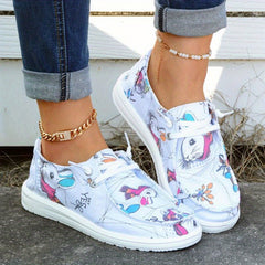 Women's Rabbit Print Loafers Lace Up Canvas Shoes