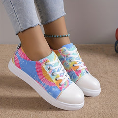 Women's Tie Dye Canvas Shoes Lace Up Low Top Sneakers Lightweight