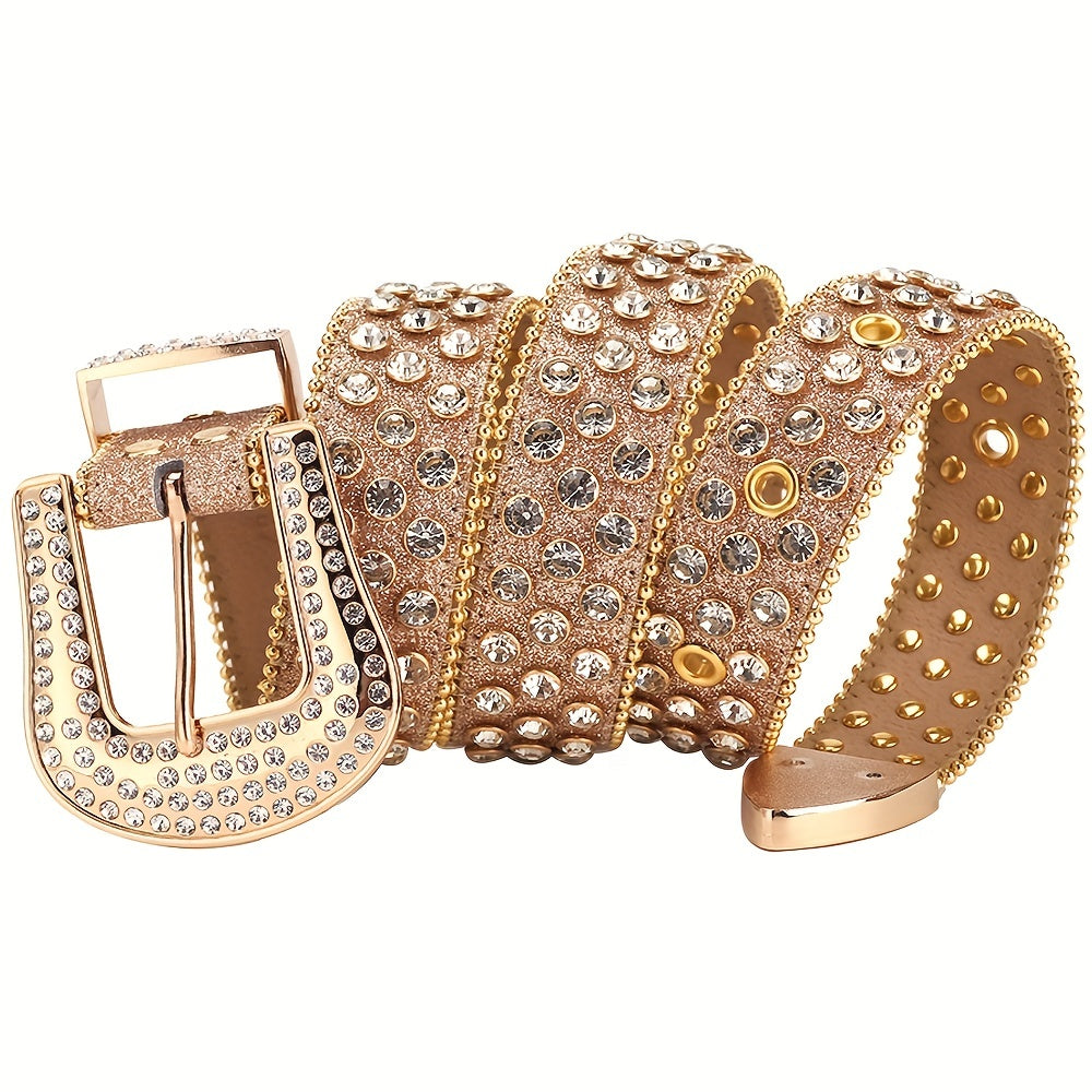 Sparkle Rhinestone PU Leather Western Cowboy Belt