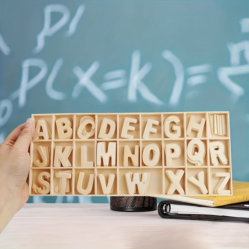 130pcs Wooden Craft Letters with Storage Tray Set Unfinished Alphabet for Kids