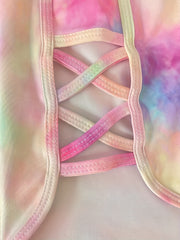 Tie Dye Criss Cross Cut Out Yoga Shorts High Waist Sports Running Shorts
