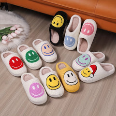 Women's Smile Face Pattern Slippers Plush Lined Slip On Shoes