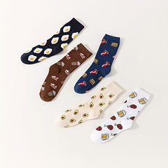 5 Pairs Plus Size Crew Socks Set Women's Plus Funny Cartoon Print