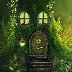 4pcs Fairy Welcome Door and Window Lamps Set Resin Fairy and Gnome House