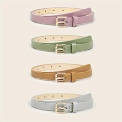 4pcs Square Buckle Belt PU Leather Plain Retro Pants Decoration Casual Jeans Bel