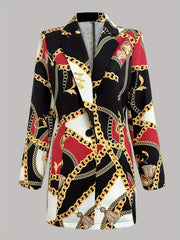 Graphic Print Single Breasted Blazer Lapel Long Sleeve Blazer