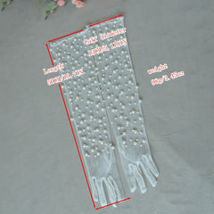Faux Pearl Mesh Long Gloves for Women - Wedding & Party Accessory