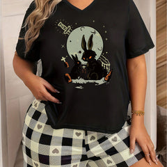 Halloween Rabbit & Moon Print Pajama Top