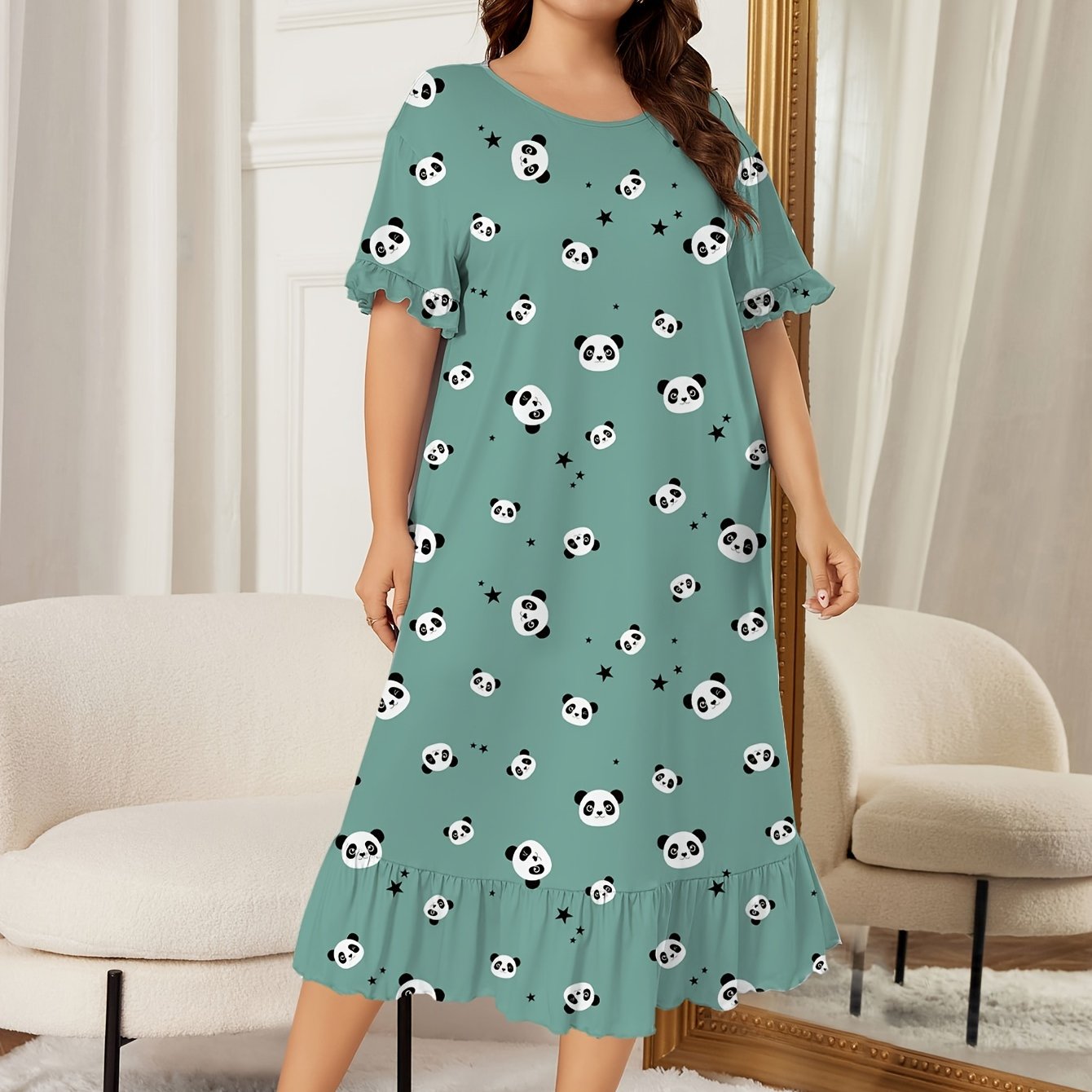 Panda & Star Print Round Neck Sleep Dress