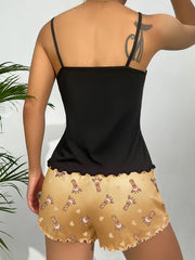 Giraffe Print Lounge Set Cami Top & Shorts Women's Loungewear
