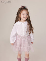 MARC&JANIE Girls Button Down Collared Shirt Preppy Style Kids Shirt