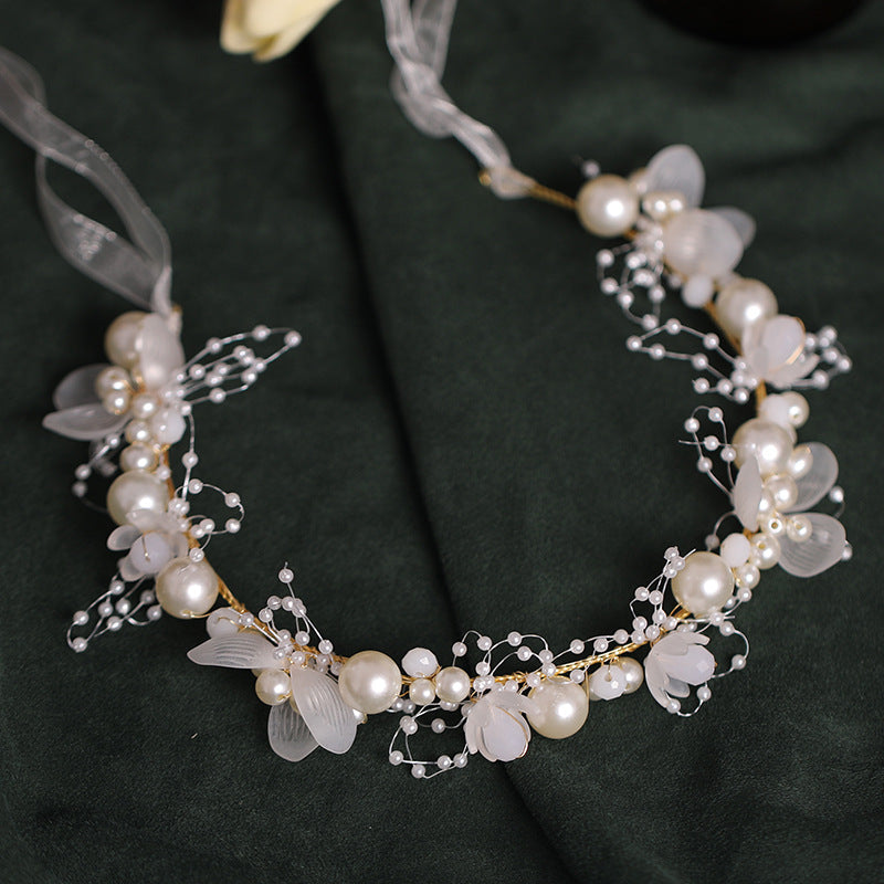 Pearl Wedding Flower Band & Headband Jewelry Set