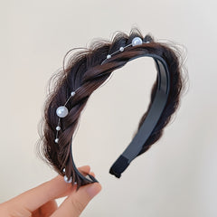 Faux Pearl Fishbone Braid Wig Headband Hairband for Girls