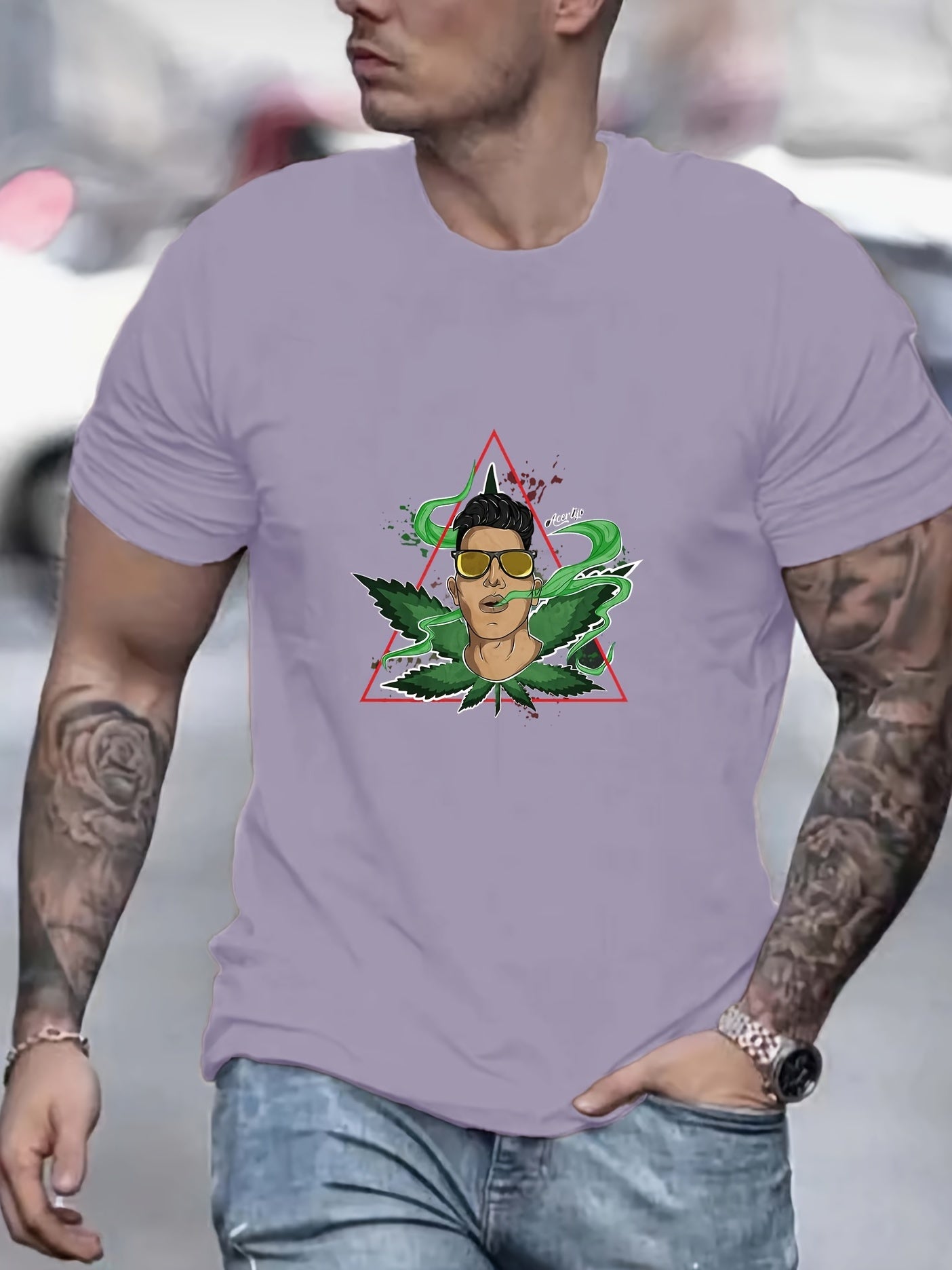 Comic Man Smoke Print Men's Graphic T-shirt