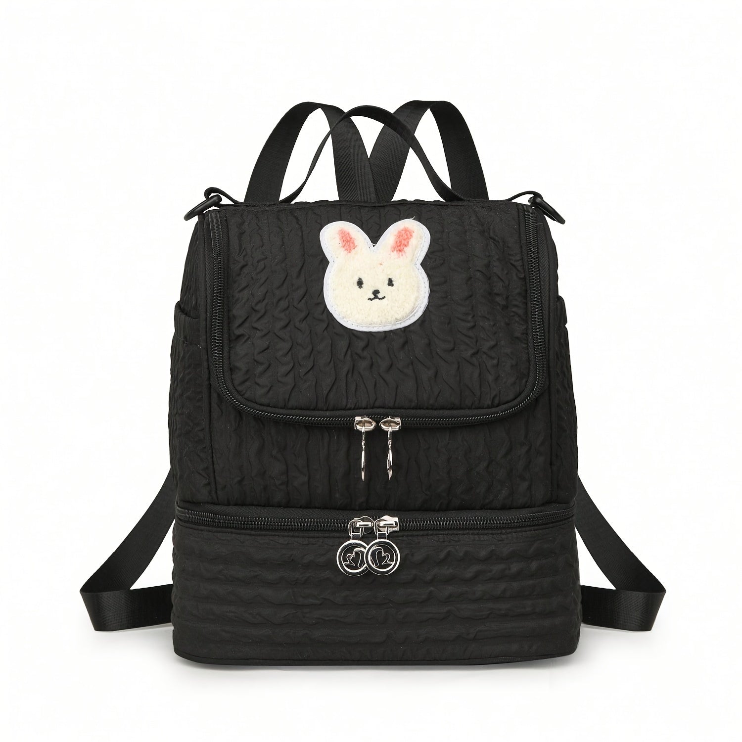 Stylish Pink Diaper Bag with Patch Nylon Soft Shell Zip Closure