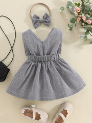 Girls Plaid Tunic Dress - Stylish V Neck Puffy Design