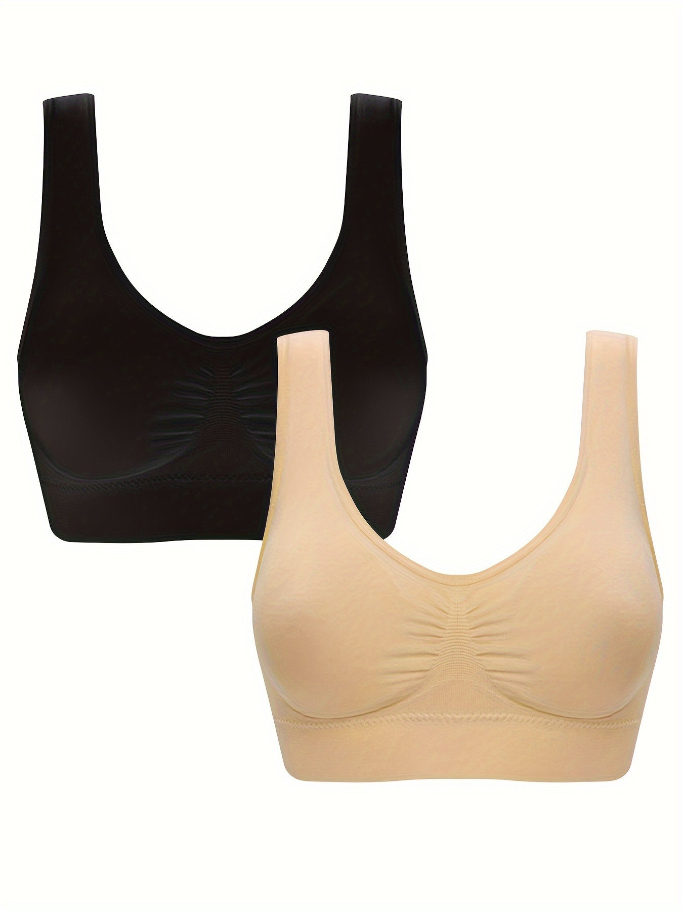 2 Seamless Solid Sports Bras Comfy & Breathable Women's Workout Bra