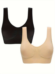 2 Seamless Solid Sports Bras Comfy & Breathable Women's Workout Bra