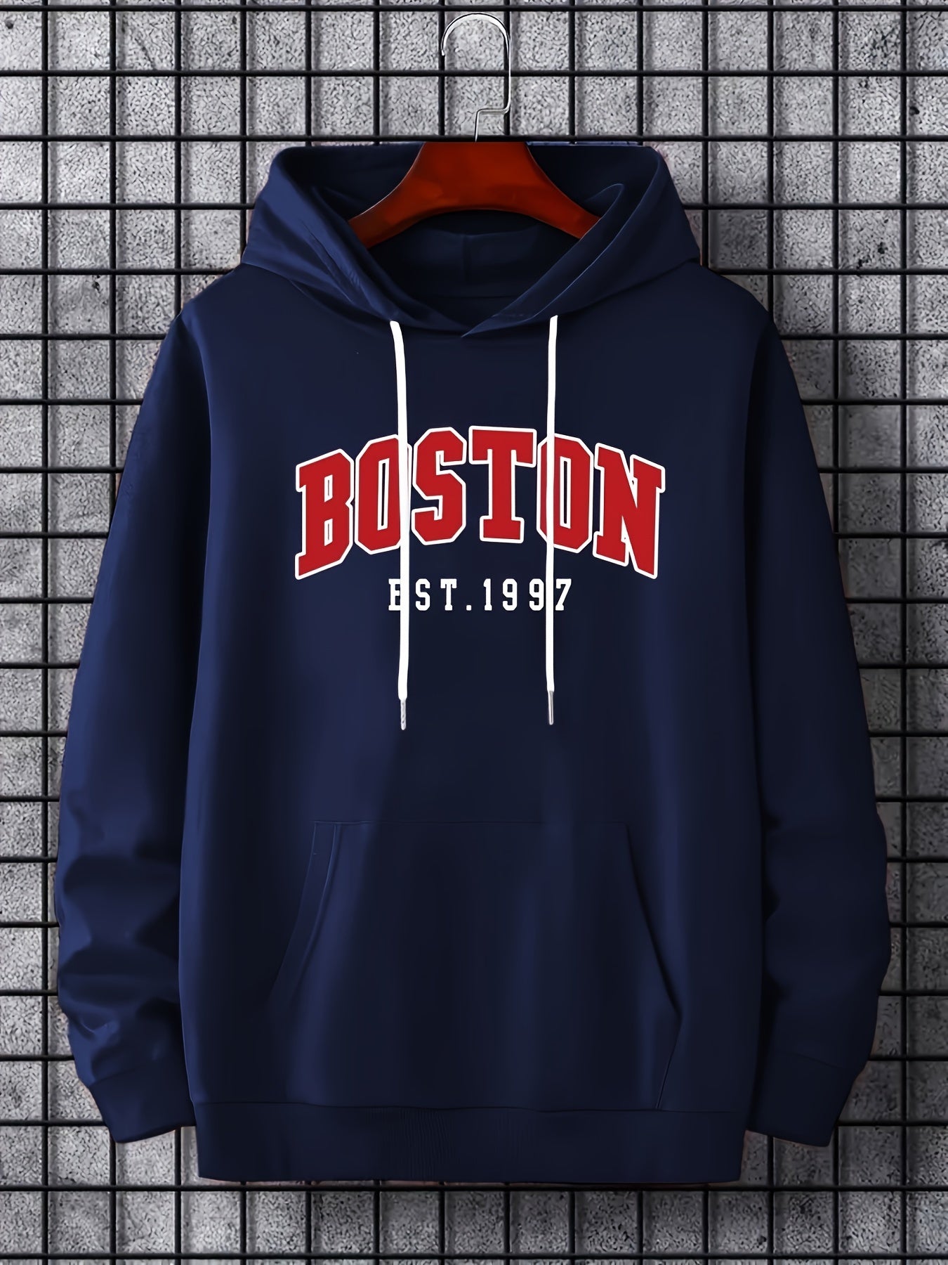BOSTON Print Hoodies For Men Graphic Hoodie With Kangaroo Pocket