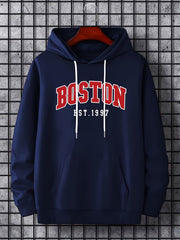 BOSTON Print Hoodies For Men Graphic Hoodie With Kangaroo Pocket