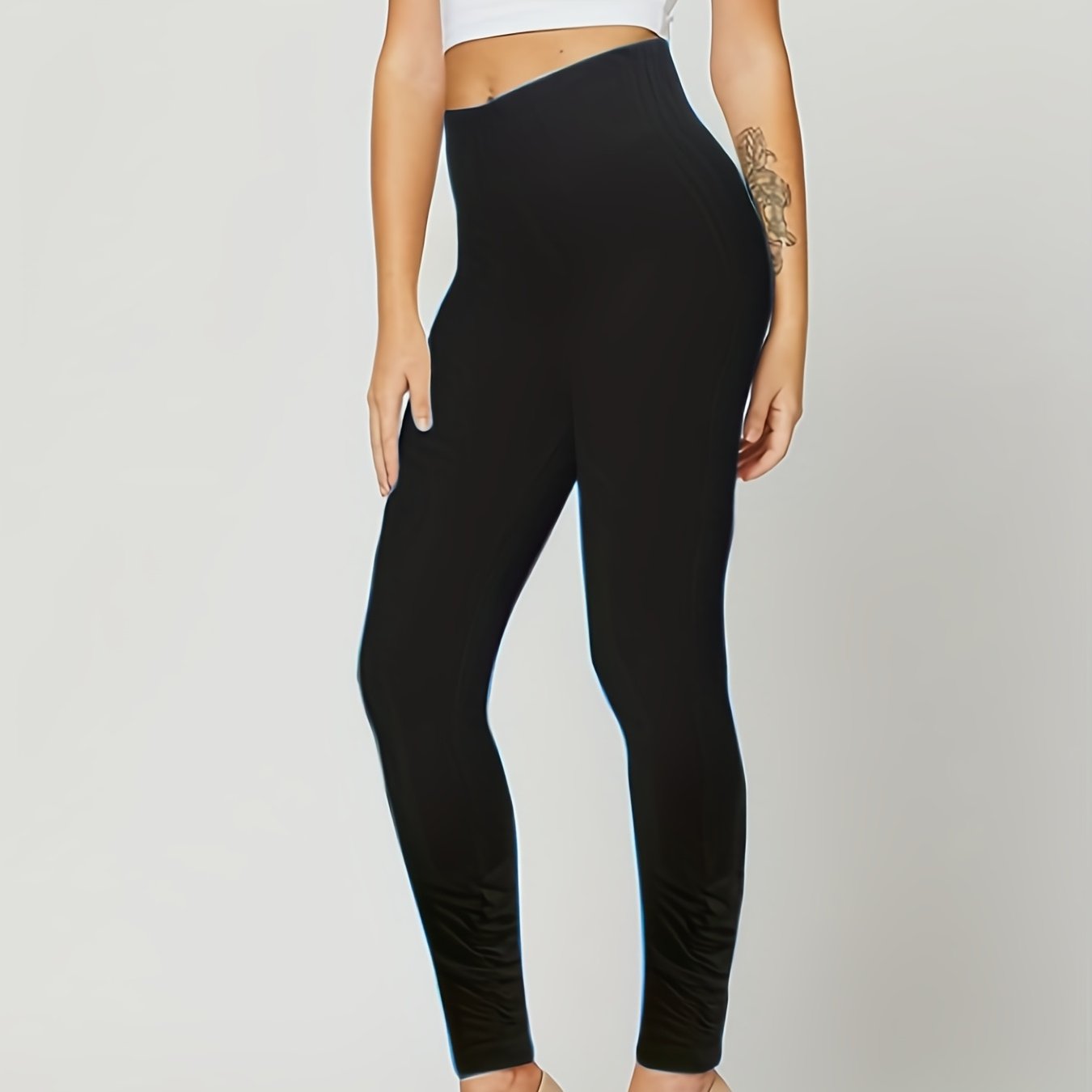 Sporty Leggings Women's Plus Solid High Rise Stretch Leggings