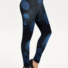 Floral Skull Print High Rise Leggings