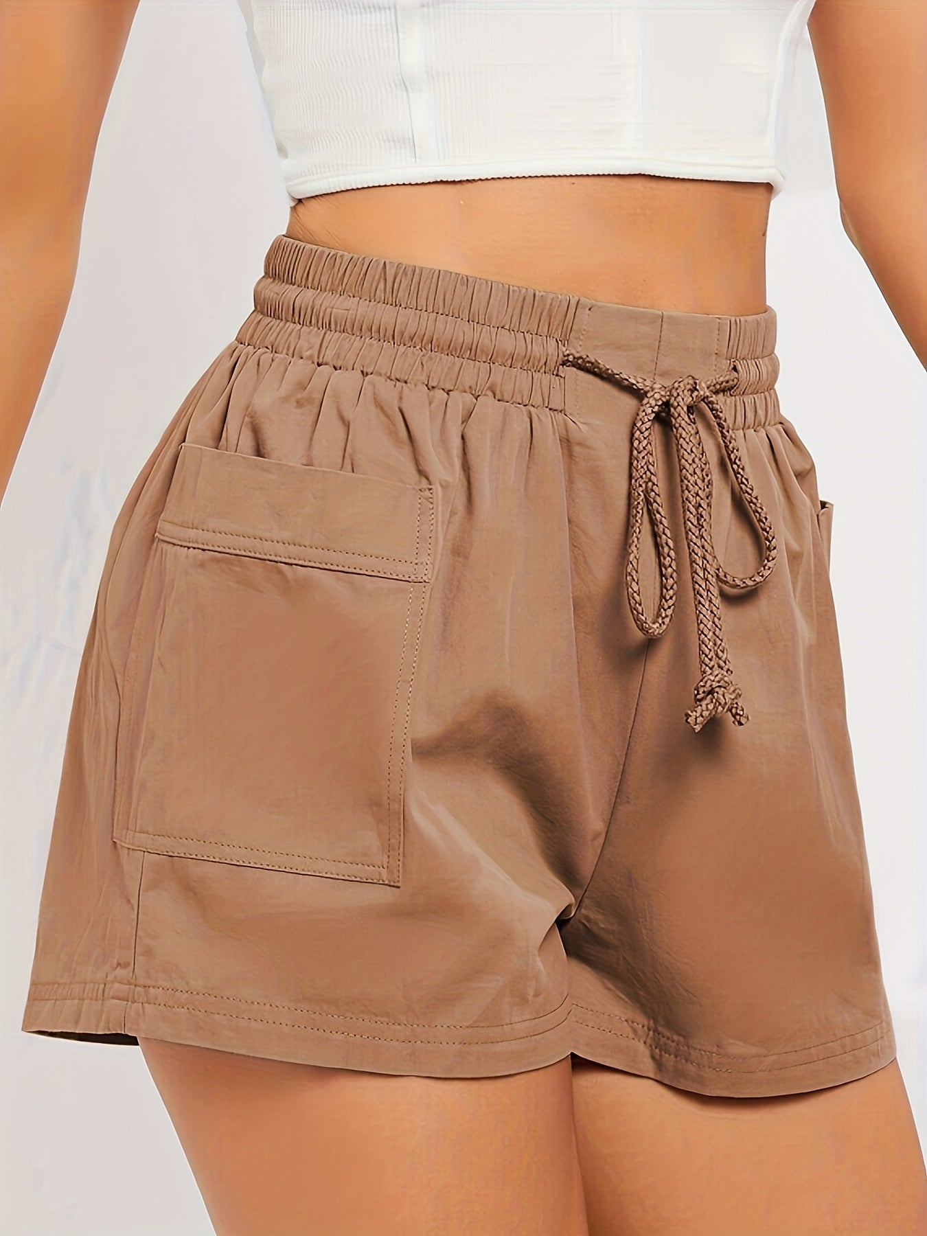 Ruched Belted Drawstring Pocket Casual Shorts for Women