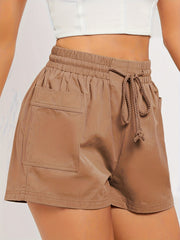 Ruched Belted Drawstring Pocket Casual Shorts for Women