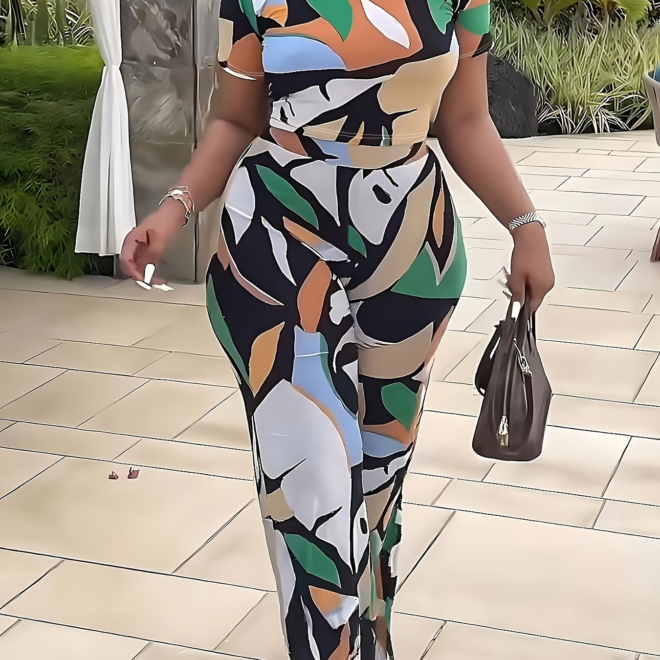 Abstract Print Tee & Pants Set