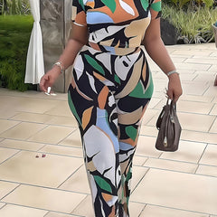 Abstract Print Tee & Pants Set