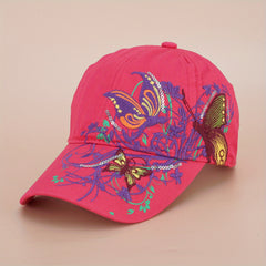 Y2K Butterfly Embroidery Baseball Cap Vintage Solid Sun Hat