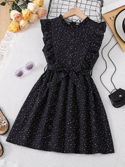 Girls' Polka Dot Print A Line Swing Tunic Dress with Belt