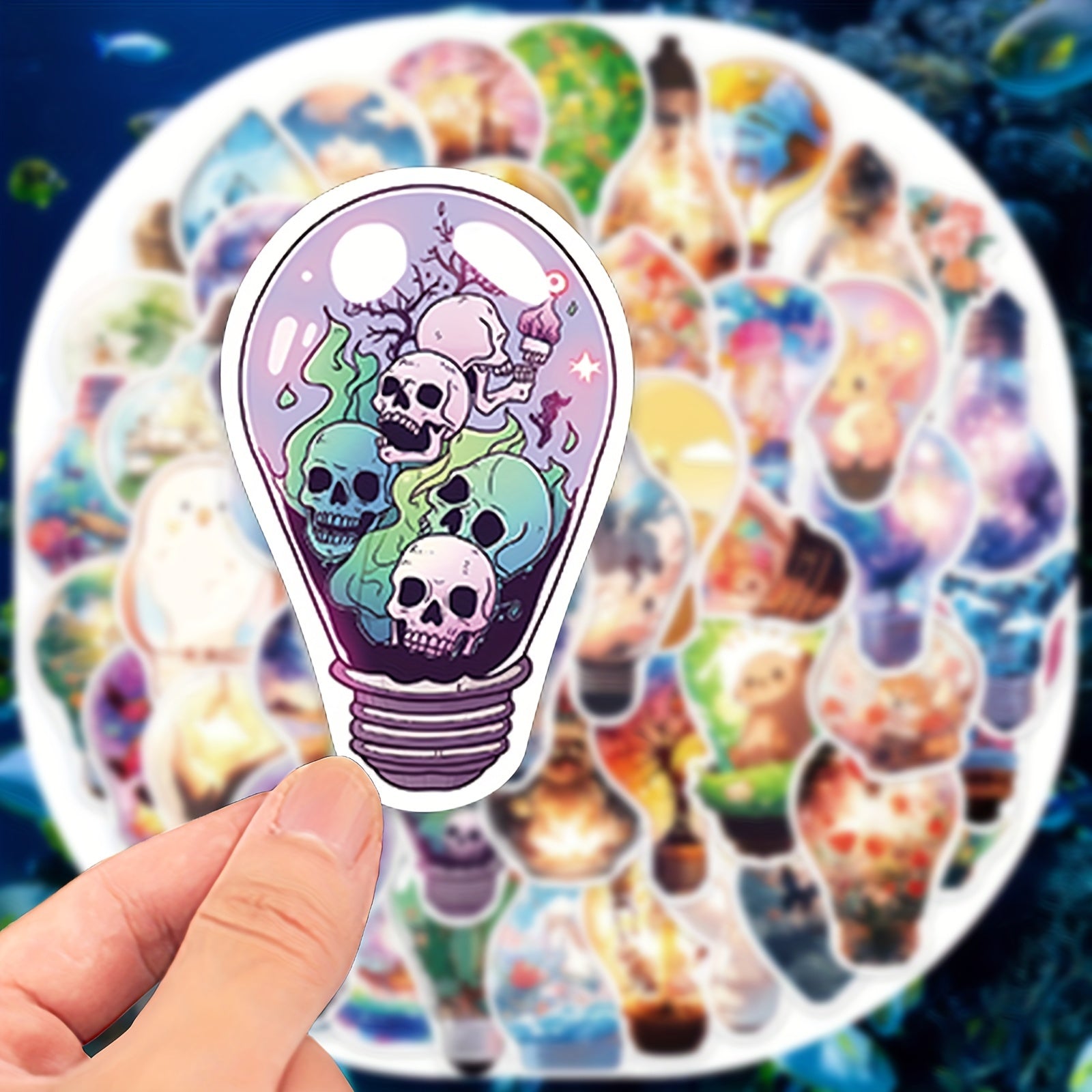 50pcs Light Bulb World Stickers Waterproof DIY Water Bottles Laptops Phones