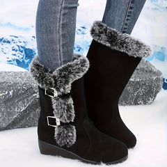 Women's Plush Lined Snow Boots with Buckle Decor