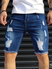 Men's Ripped Denim Shorts Casual Street Style Distressed Denim Shorts